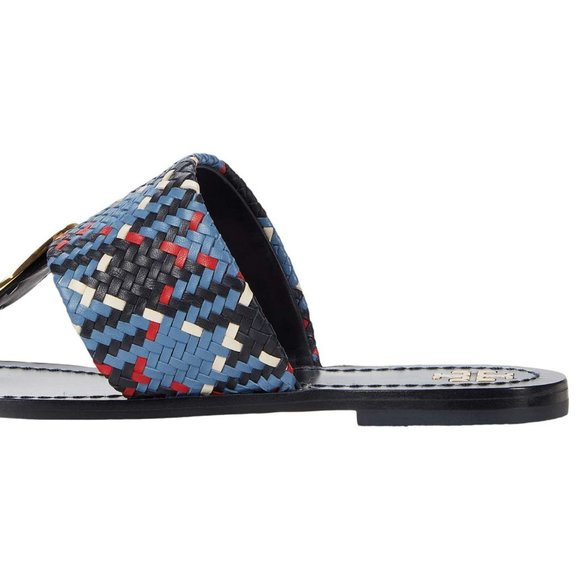 Tory Burch $268 Patos LEATHER Disk Sandal Blue Woven 10 - Picture 11 of 13